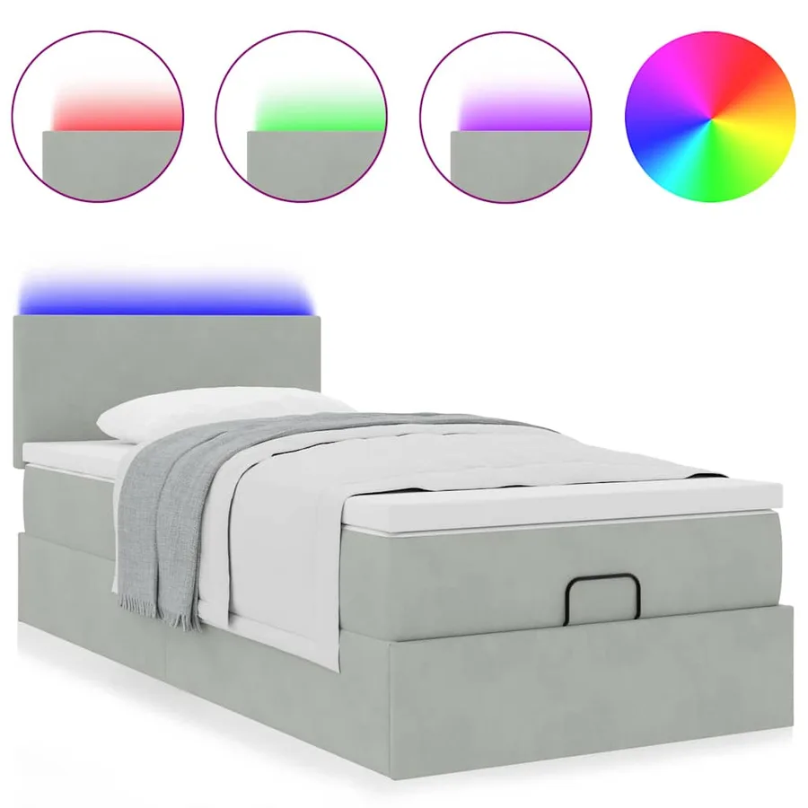 Cadre de lit ottoman avec matelas gris clair 80x200 cm velours - 5