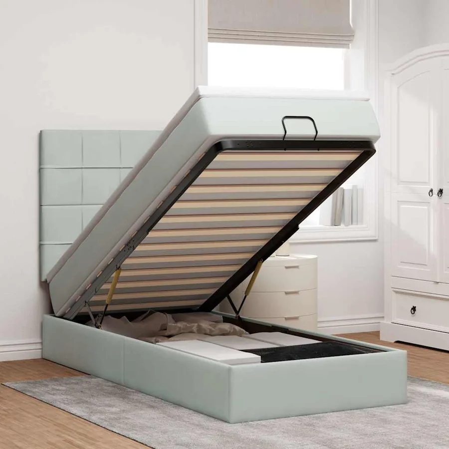 Cadre de lit ottoman avec matelas gris clair 80x200 cm velours