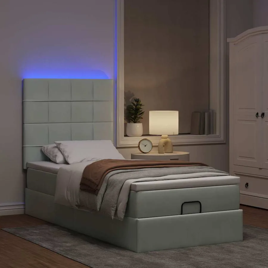Cadre de lit ottoman avec matelas gris clair 80x200 cm velours - 3