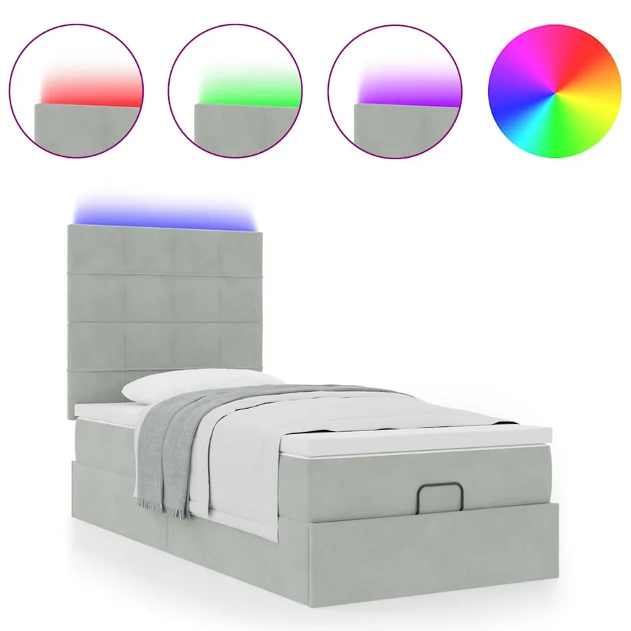 Cadre de lit ottoman avec matelas gris clair 80x200 cm velours - 5