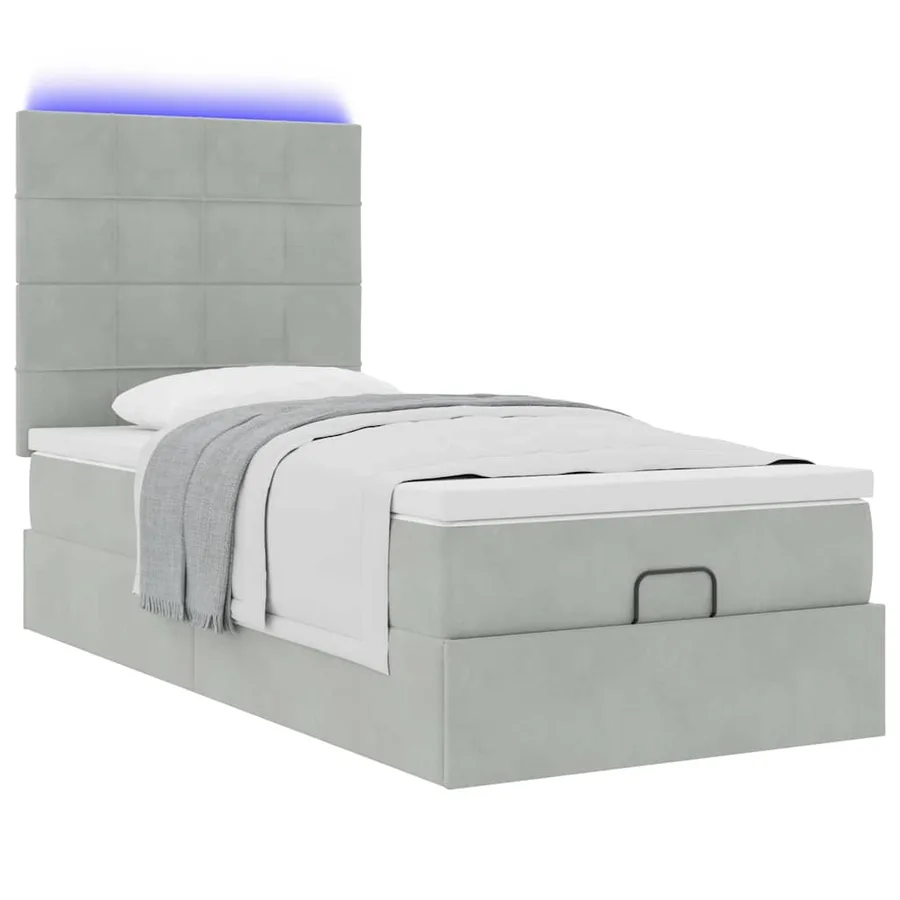 Cadre de lit ottoman avec matelas gris clair 80x200 cm velours - 6