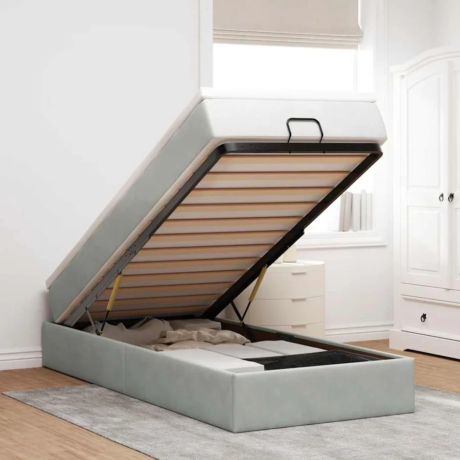 Cadre de lit ottoman avec matelas gris clair 80x200 cm velours