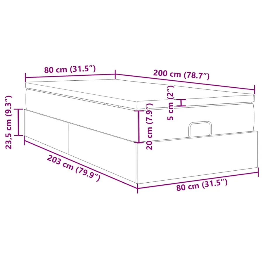 Cadre de lit ottoman avec matelas gris clair 80x200 cm velours - 17