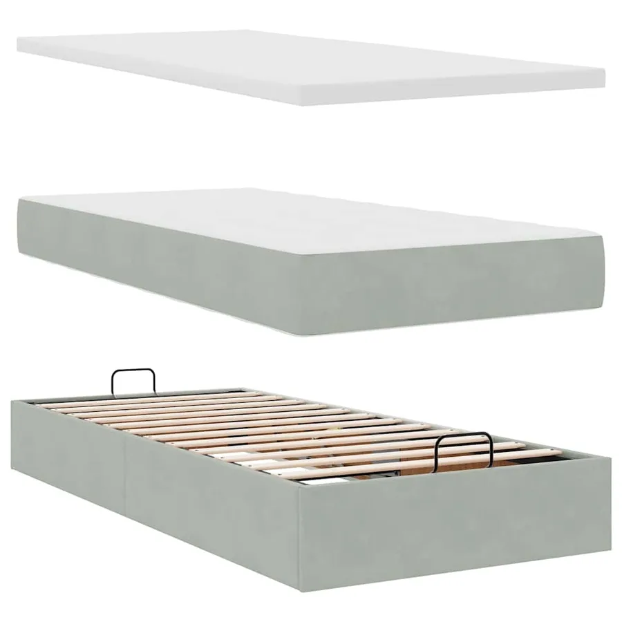 Cadre de lit ottoman avec matelas gris clair 80x200 cm velours - 8