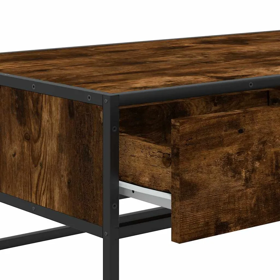 Table basse chêne fumé 100x50x35 cm bois d'ingénierie et métal - 9