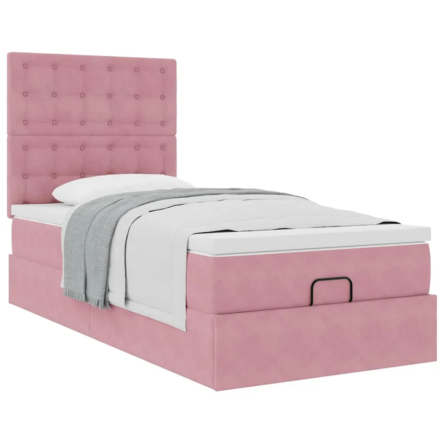 Cadre de lit ottoman avec matelas rose 80x200 cm velours - 5