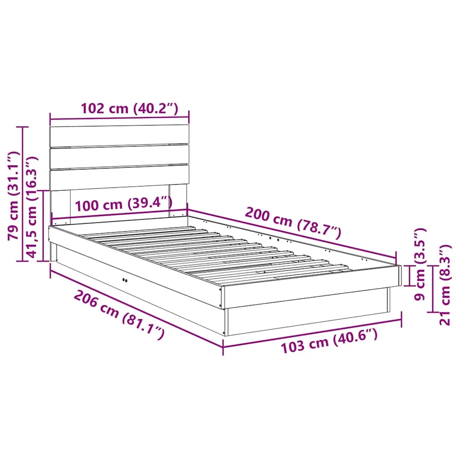 Cadre de lit avec tête de lit sans matelas 100x200 cm - 11