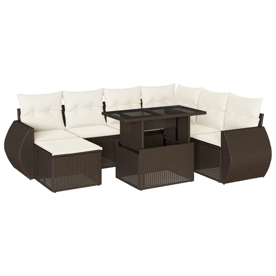 Salon de jardin 8 pcs avec coussins marron résine tressée - 2