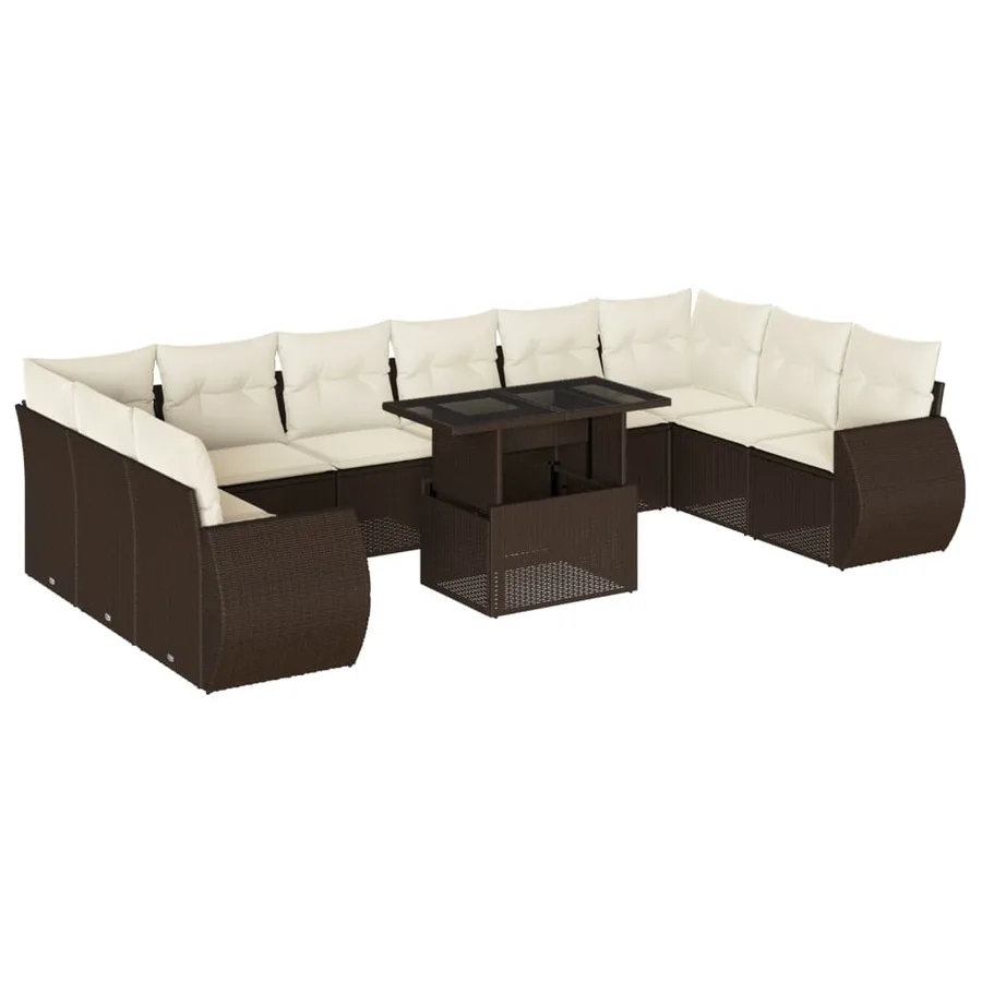 Salon de jardin et coussins 11 pcs marron résine tressée - 2