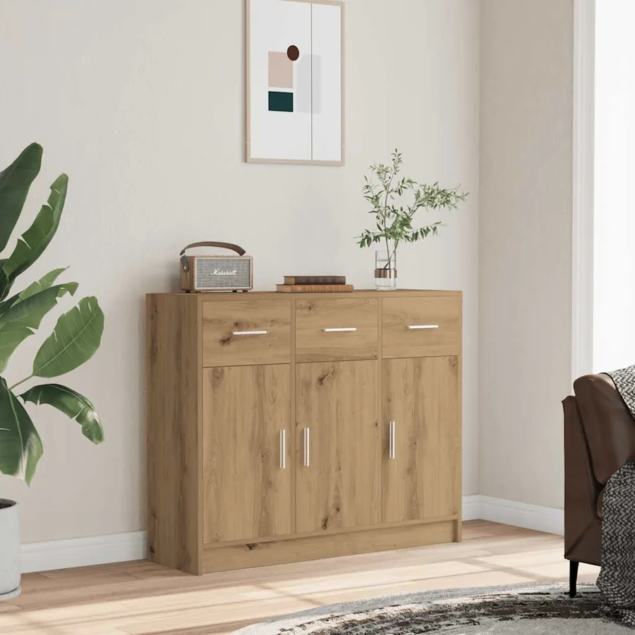 Buffet chêne artisanal 91x28x75 cm bois d'ingénierie