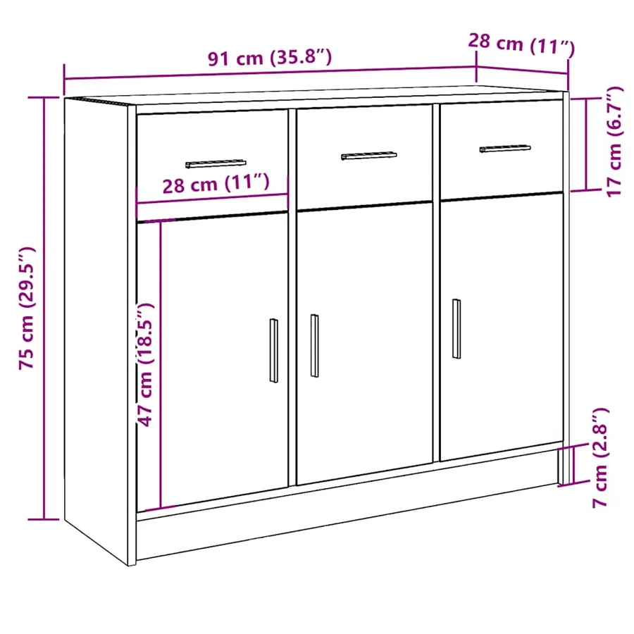 Buffet chêne artisanal 91x28x75 cm bois d'ingénierie - 10