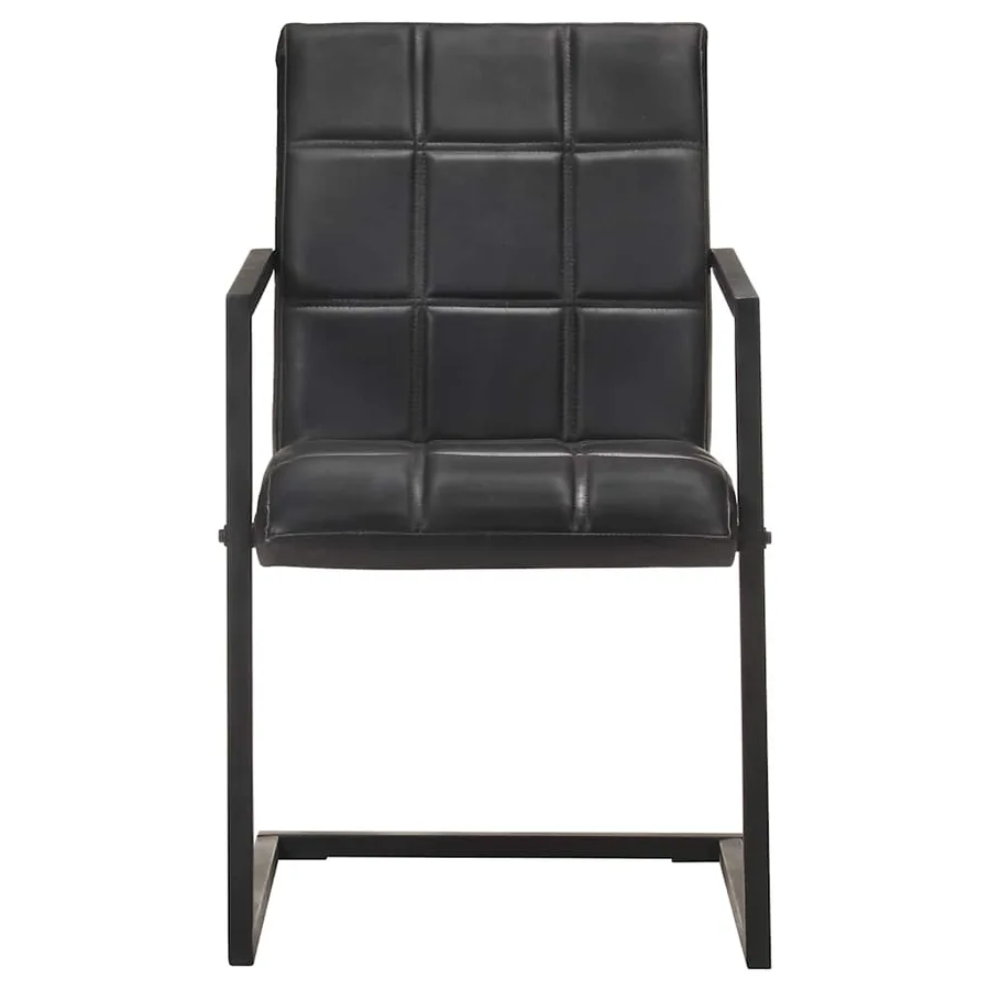 Chaises à manger cantilever lot de 6 noir cuir véritable - 2