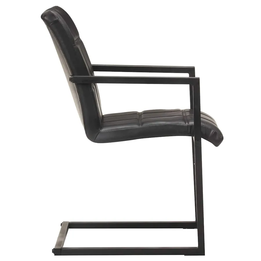 Chaises à manger cantilever lot de 6 noir cuir véritable - 3