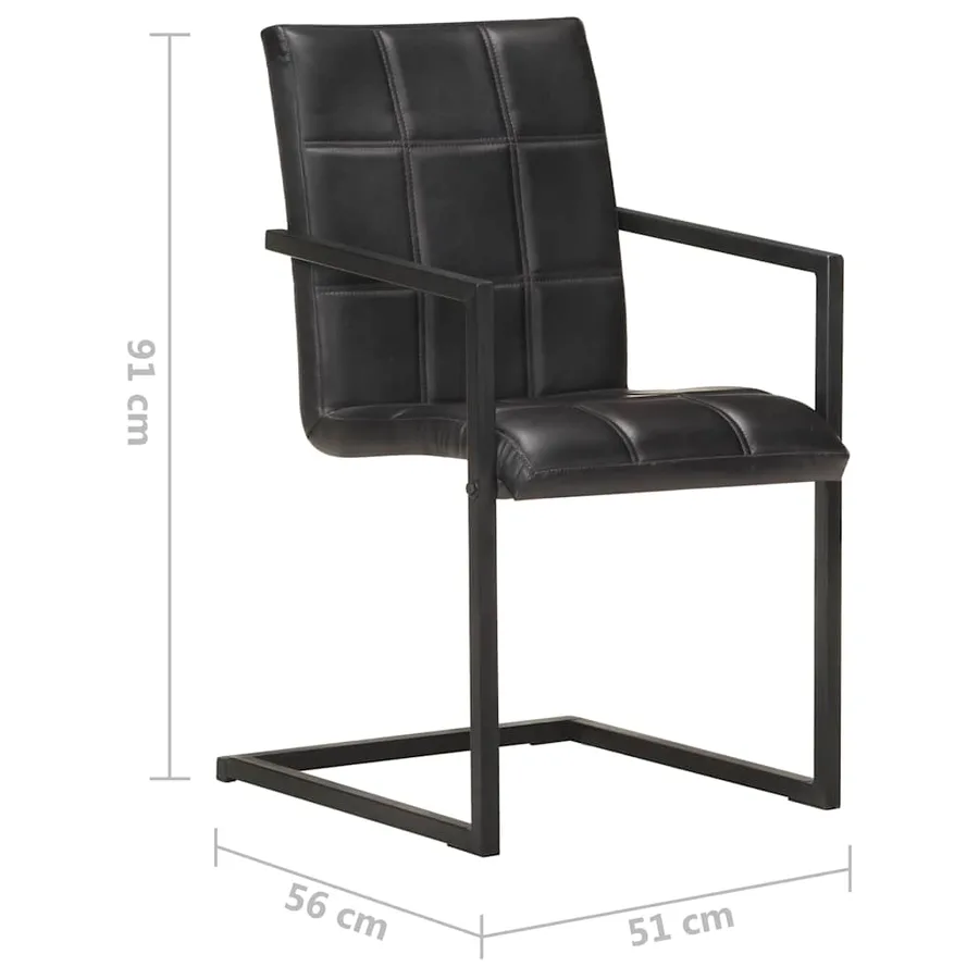 Chaises à manger cantilever lot de 6 noir cuir véritable - 6