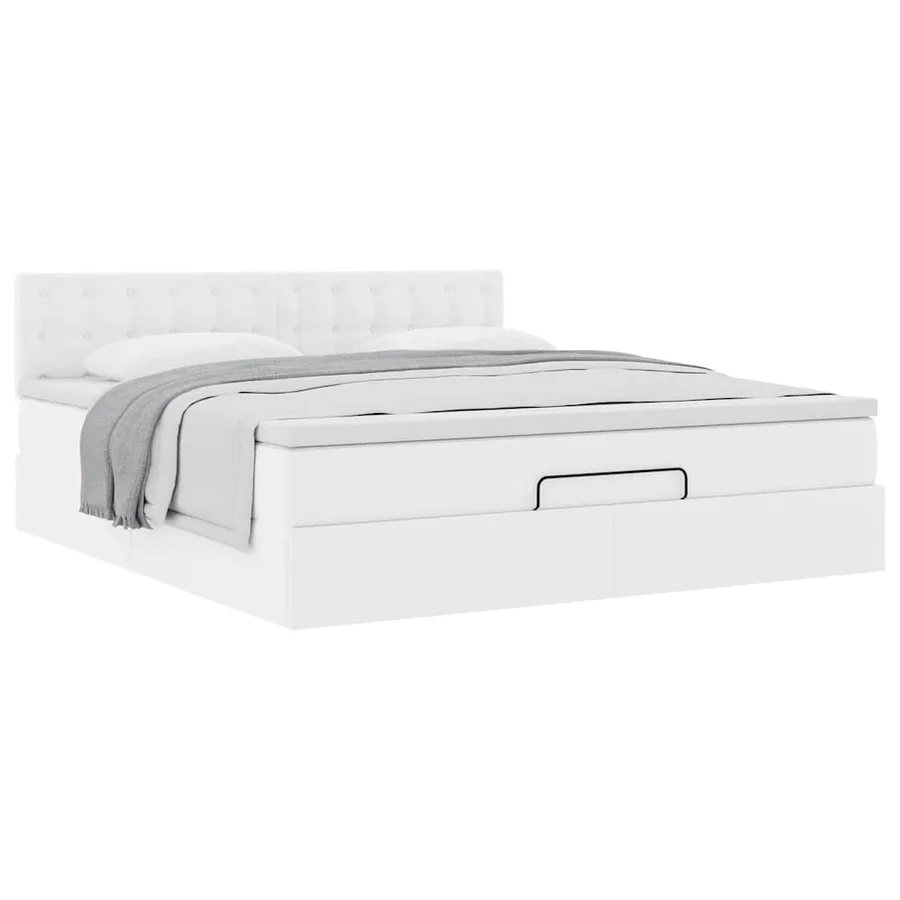 Cadre de lit ottoman avec matelas blanc 180x200 cm similicuir - 5