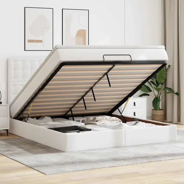 Cadre de lit ottoman avec matelas blanc 180x200 cm similicuir
