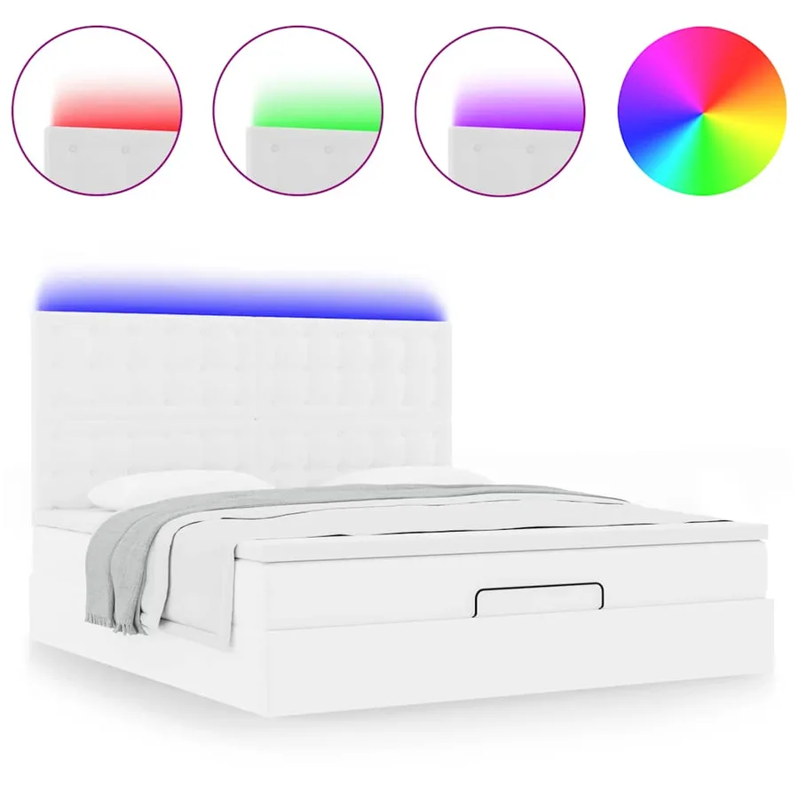 Cadre de lit ottoman avec matelas blanc 180x200 cm similicuir - 5