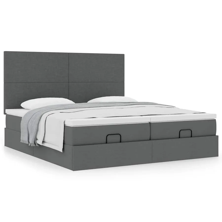 Cadre de lit ottoman avec matelas gris foncé 160x200cm tissu - 4