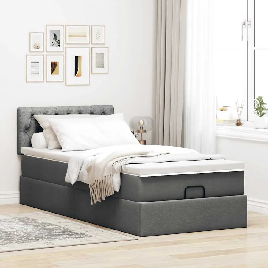 Lit ottoman avec matelas et LED Gris foncé 80x200cm tissu - 4