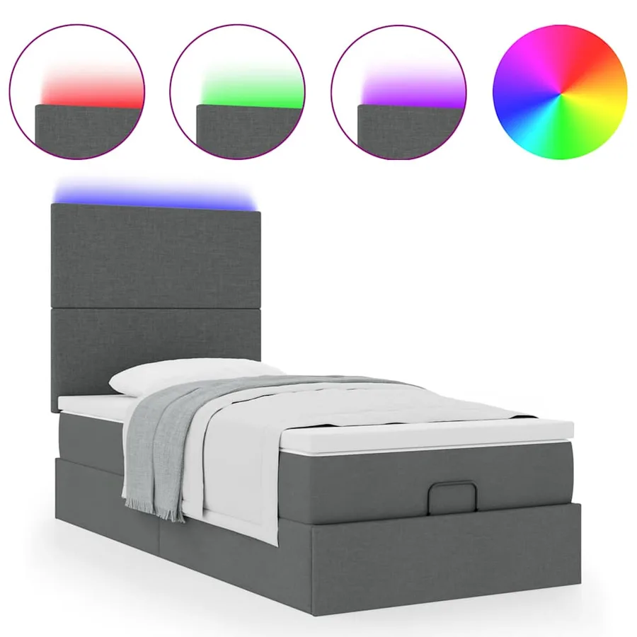 Lit ottoman avec matelas et LED Gris foncé 80x200cm tissu - 5