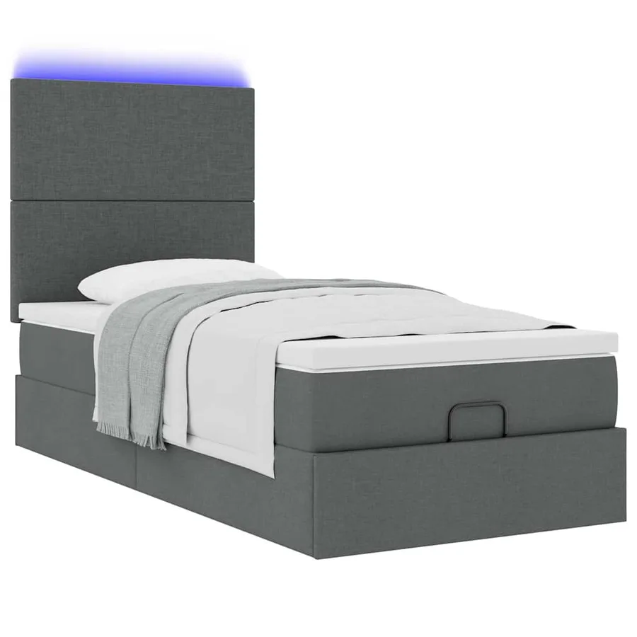Lit ottoman avec matelas et LED Gris foncé 80x200cm tissu - 6