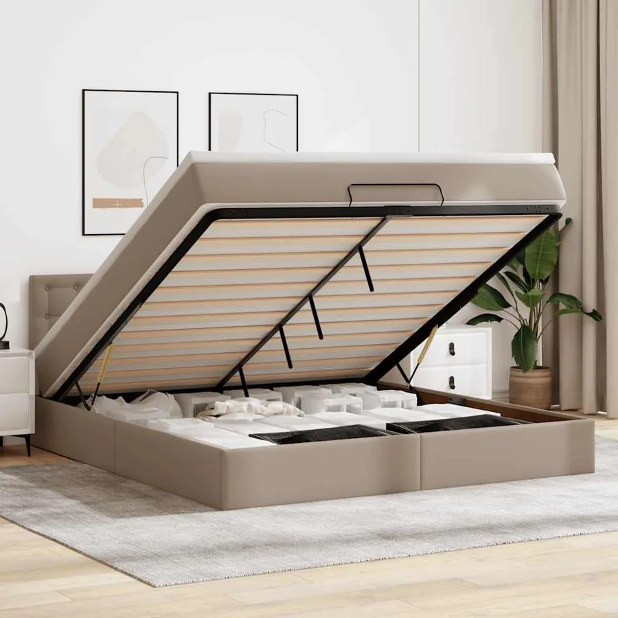 Lit ottoman avec matelas & LED Cappuccino 180x200cm similicuir
