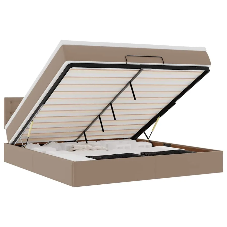 Lit ottoman avec matelas & LED Cappuccino 180x200cm similicuir - 2
