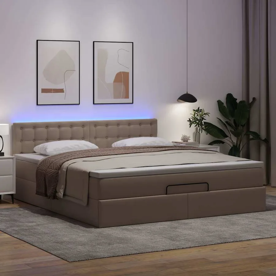 Lit ottoman avec matelas & LED Cappuccino 180x200cm similicuir - 3