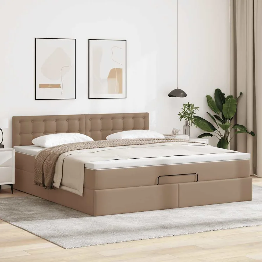 Lit ottoman avec matelas & LED Cappuccino 180x200cm similicuir - 4