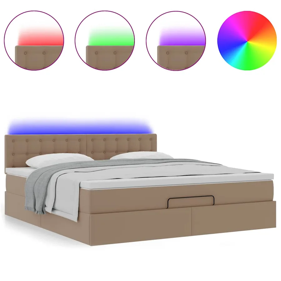 Lit ottoman avec matelas & LED Cappuccino 180x200cm similicuir - 5