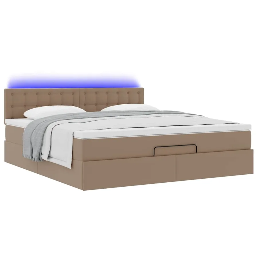 Lit ottoman avec matelas & LED Cappuccino 180x200cm similicuir - 6