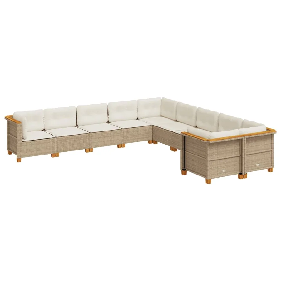 Salon de jardin avec coussins 10 pcs beige résine tressée - 2