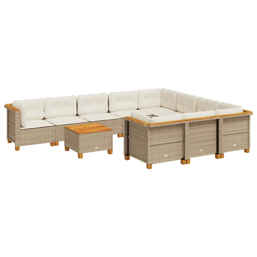 Salon de jardin 11 pcs avec coussins beige résine tressée - 2