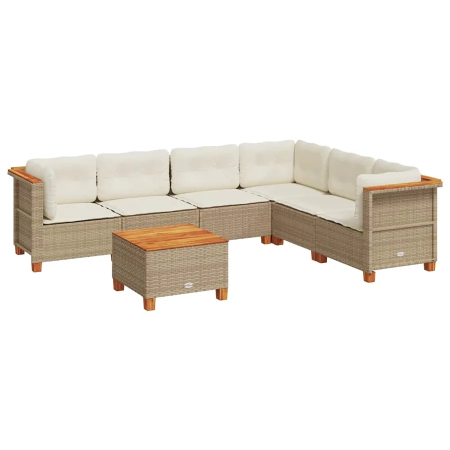 Salon de jardin avec coussins 7 pcs beige résine tressée - 2