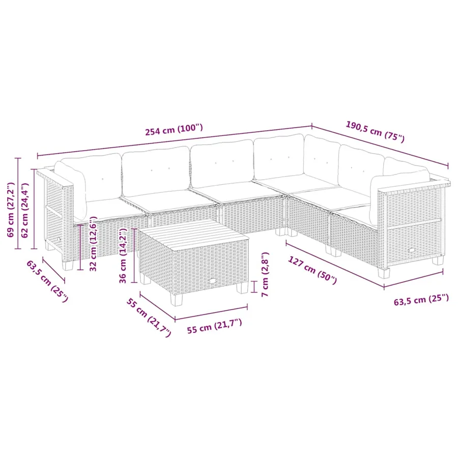 Salon de jardin avec coussins 7 pcs beige résine tressée - 8