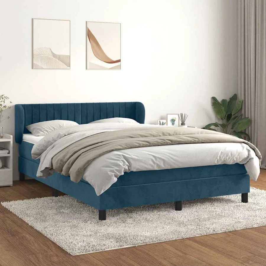 Sommier à lattes de lit et matelas Bleu foncé 140x190cm Velours