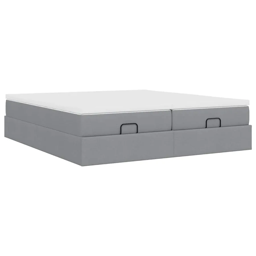 Cadre de lit ottoman et matelas gris clair 160x200cm tissu - 10