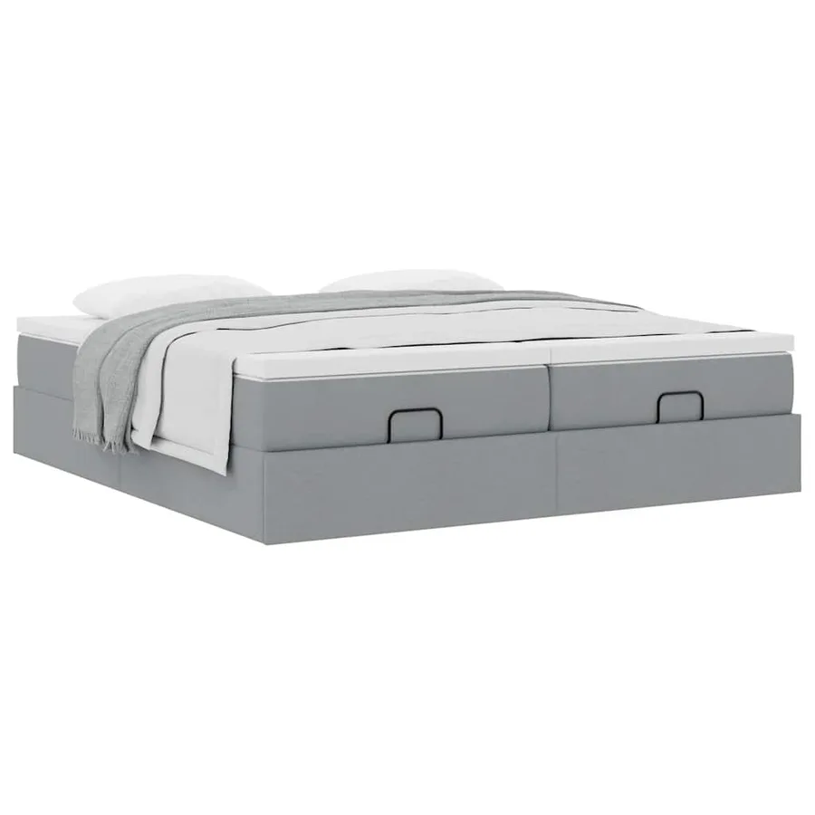 Cadre de lit ottoman et matelas gris clair 160x200cm tissu - 5