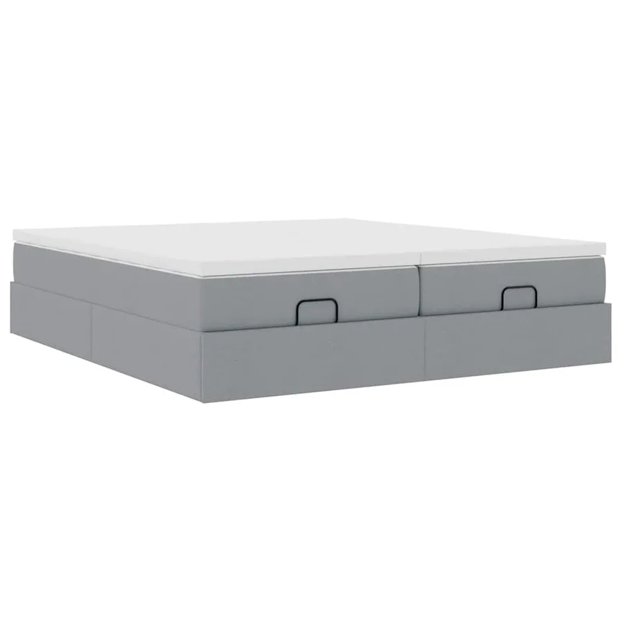 Cadre de lit ottoman et matelas gris clair 160x200cm tissu - 6
