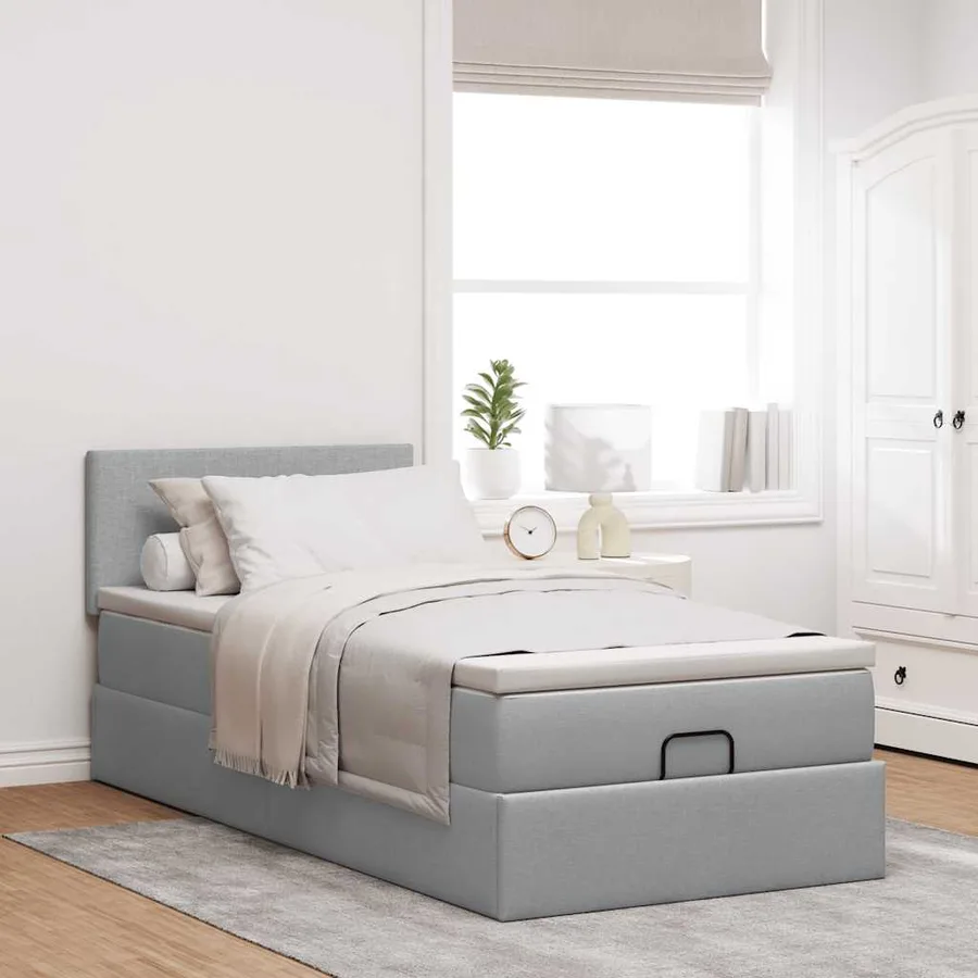 Cadre de lit ottoman avec matelas gris clair 80x200 cm tissu - 3
