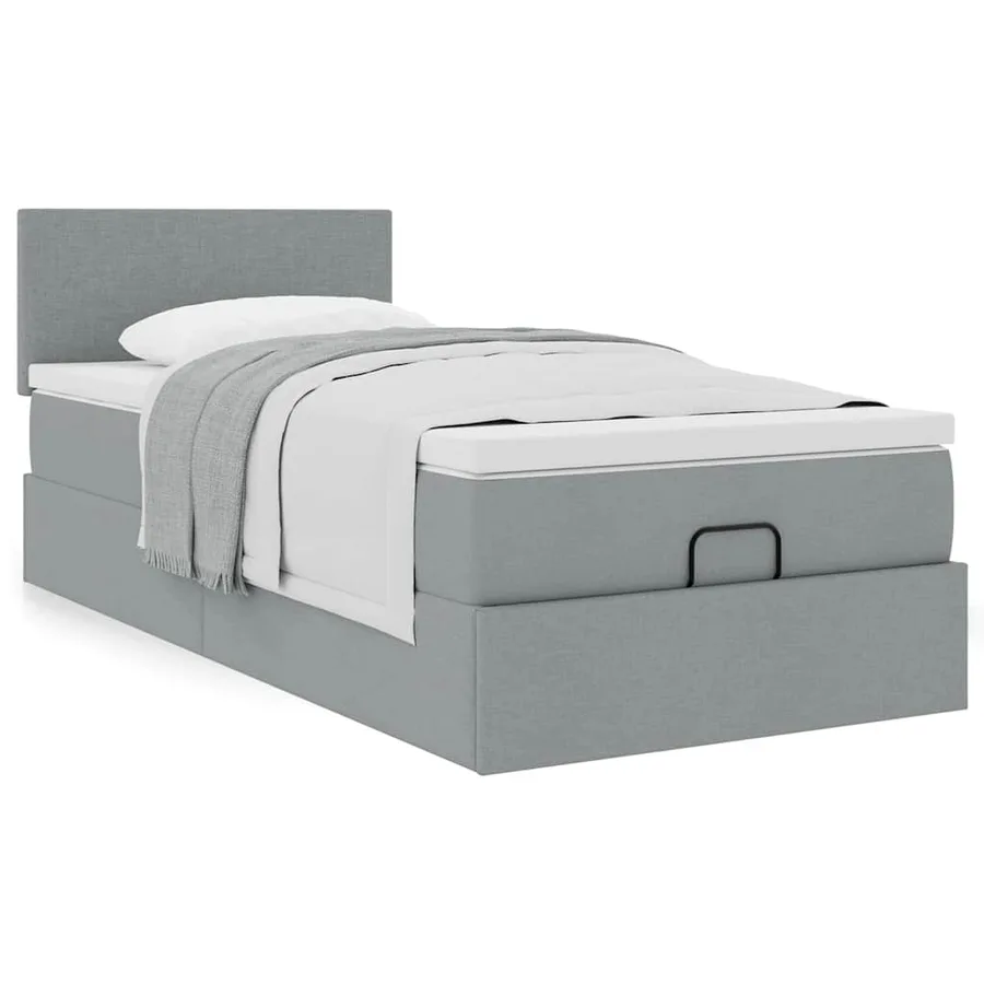 Cadre de lit ottoman avec matelas gris clair 80x200 cm tissu - 4