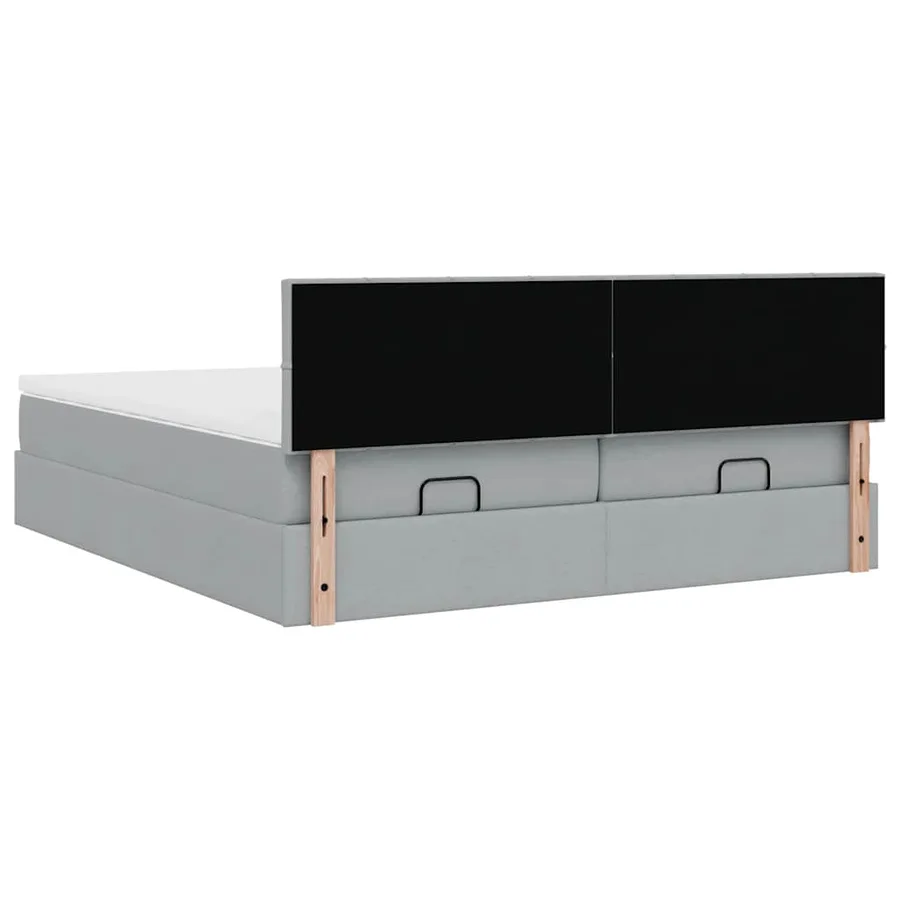 Cadre de lit ottoman et matelas gris clair 160x200cm tissu - 12