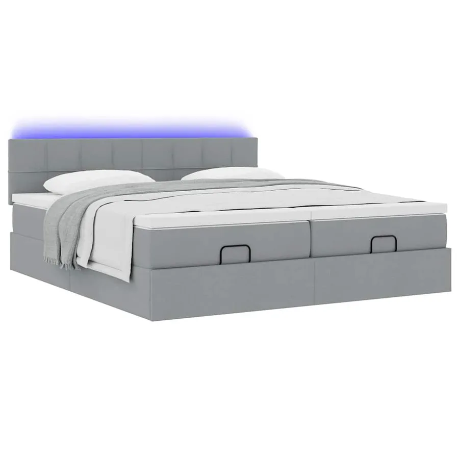 Cadre de lit ottoman et matelas gris clair 160x200cm tissu - 6