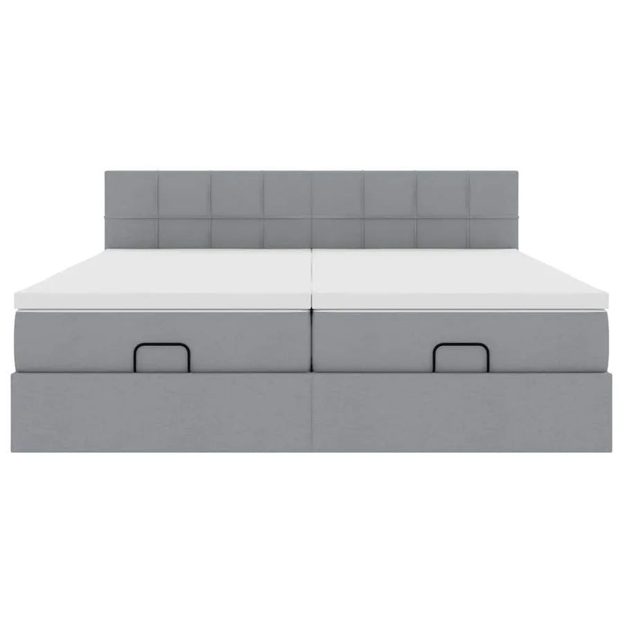 Cadre de lit ottoman et matelas gris clair 160x200cm tissu - 8
