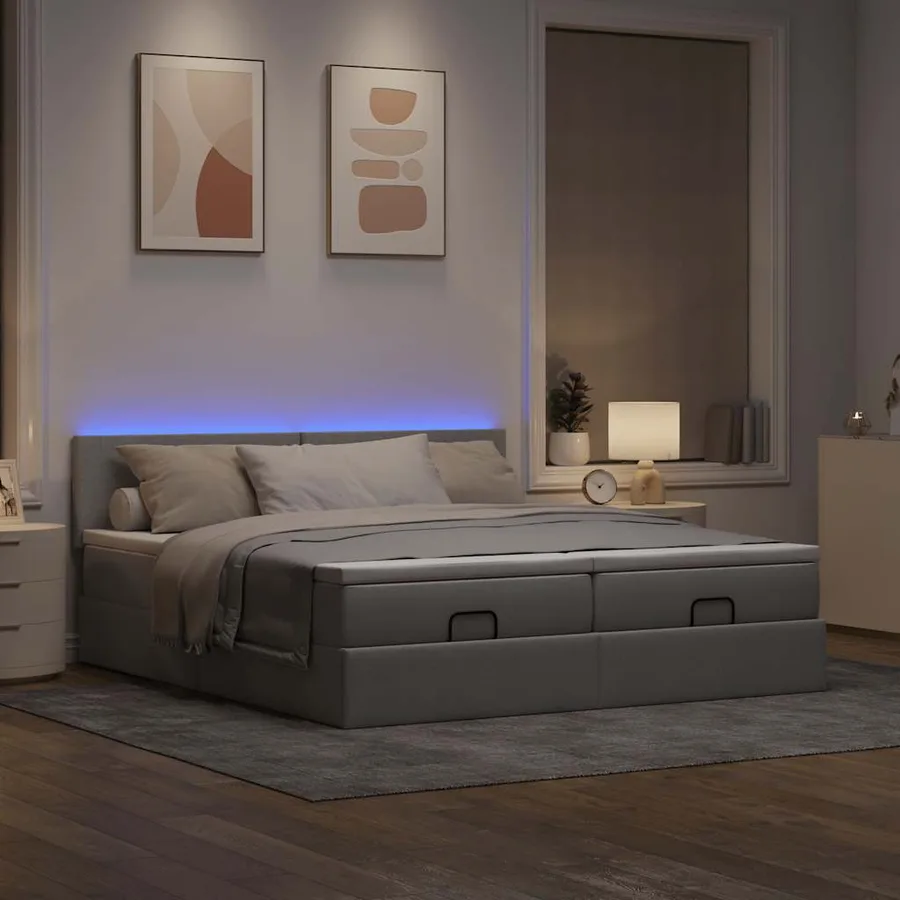 Cadre de lit ottoman et matelas gris clair 160x200cm tissu - 3