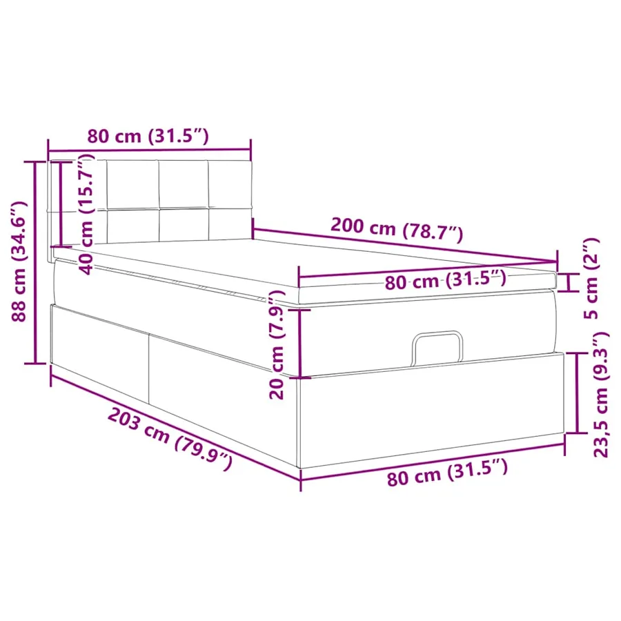 Lit ottoman avec matelas et LED Gris clair 80x200cm tissu - 18