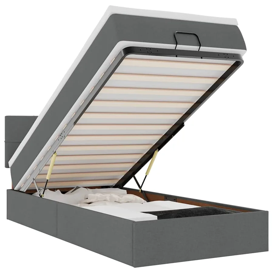 Lit ottoman avec matelas et LED Gris clair 80x200cm tissu - 2
