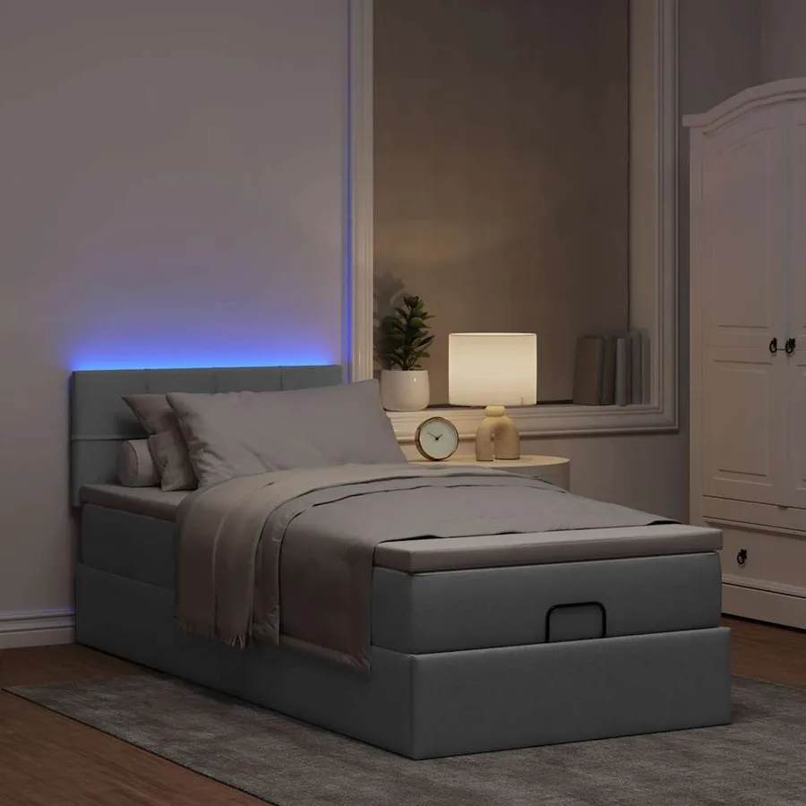Lit ottoman avec matelas et LED Gris clair 80x200cm tissu - 3