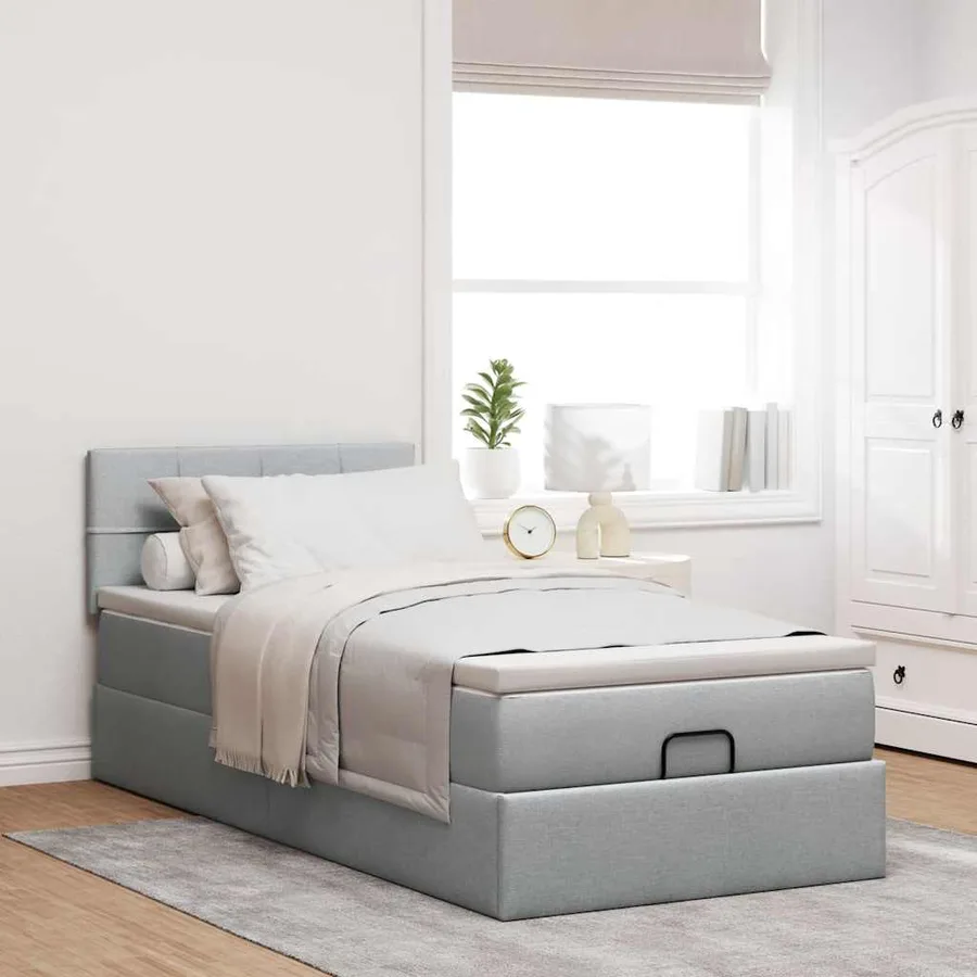 Lit ottoman avec matelas et LED Gris clair 80x200cm tissu - 4