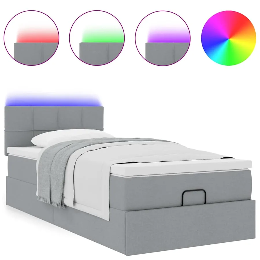 Lit ottoman avec matelas et LED Gris clair 80x200cm tissu - 5